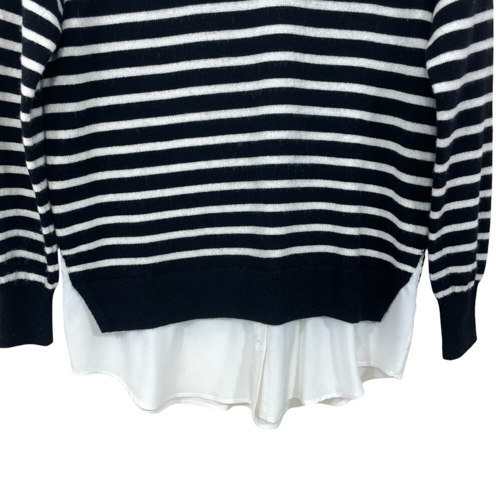 Joie Wool Cashmere Blend Sweater Size S Silk‎ Layered Look Black/White Stripe - Picture 4 of 6